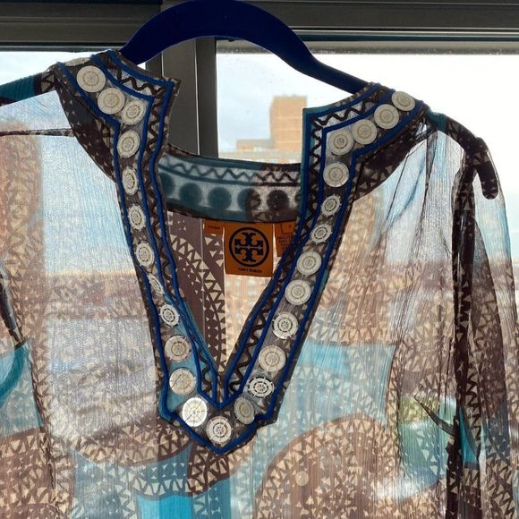 Tory Burch Blue and Brown Maxi Beach Coverup NWOT - Picture 2 of 4